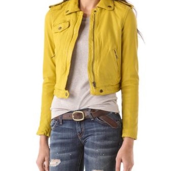 Current/Elliot Leather Moto - Yellow/Olive - Size 0 - Picture 6 of 7